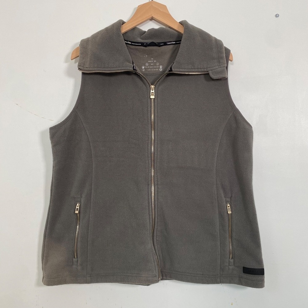 Calvin Klein Performance Womens Full Zip Fleece Vest Size 1X Zipped Pockets Gray